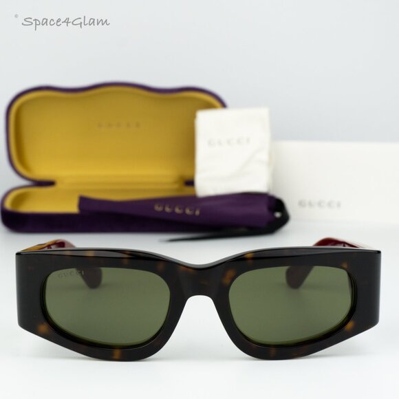 BRAND NEW Gucci GG1664S 002 Havana Red Green Rectangle Unisex Sunglasses - Picture 1 of 9